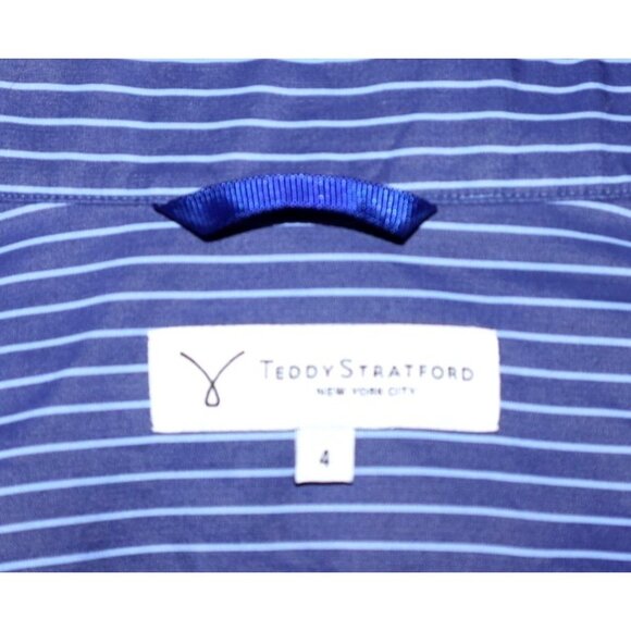 Teddy Stratford Blue Pinstripe LongSleeve Shirt w/ Hidden Zipper Front Old Money - Picture 3 of 7